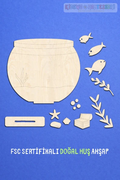 KİDEWO Akvaryum Ahşap Boyama Etkinlik Seti + Eğitici Çocuk Aktivite Kreş Okul Öncesi Boya Fırça Dahil Değil - 2