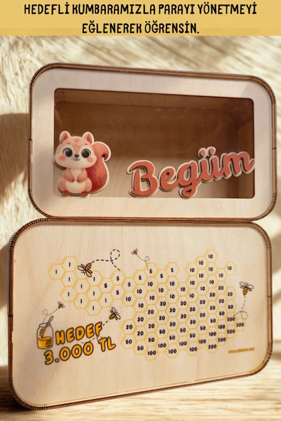 KİDEWO Kişiye Özel Ahşap Kumbara | Hedefli | İsimli & Figürlü | Çocuk Tasarruf Kumbarası - 4
