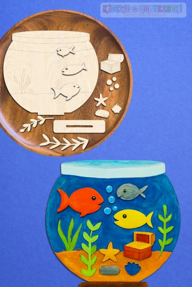 KİDEWO Akvaryum Ahşap Boyama Etkinlik Seti + Eğitici Çocuk Aktivite Kreş Okul Öncesi Boya Fırça Dahil Değil - 5