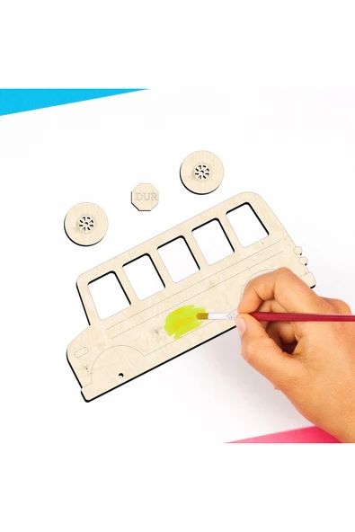 KİDEWO Otobüs Ahşap Ahşap Boyama Etkinlik Seti 20’li Eğitici Çocuk Aktivite Kreş Anaokulu Okul Öncesi - 6