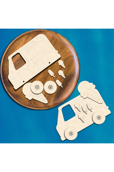 KİDEWO Dondurma Ahşap Boyama Etkinlik Seti + Eğitici Çocuk Aktivite + Fırça + Akrilik Boya Kreş Okul Öncesi - 2