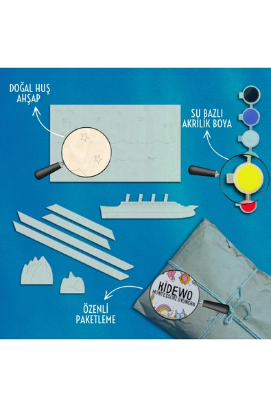 KİDEWO Titanik Ahşap Boyama Etkinlik Seti 20’li Eğitici Çocuk Aktivite Kreş Anaokulu Okul Öncesi - 3