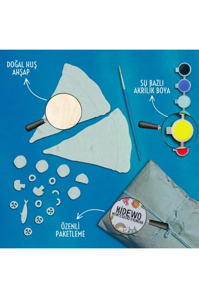 KİDEWO Pizza Ahşap Boyama Etkinlik Seti + Eğitici Çocuk Aktivite Kreş Okul Öncesi Boya Fırça Dahil Değil - 3