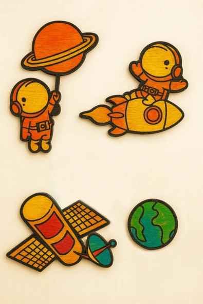 KİDEWO Uzay Roket Ahşap Boyama Etkinlik Seti Eğitici Çocuk Aktivite Keçeli Kalem Kreş Okul Öncesi - 2