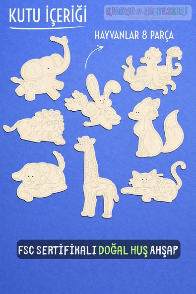 KİDEWO Hayvanlar Ahşap Boyama Etkinlik Seti Eğitici Çocuk Aktivite Kreş Okul Öncesi Boya Fırça Dahil Değil - 2