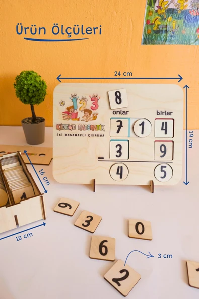 KİDEWO İlkokul Matematik + Eğitici Çıkarma İşlemi Ahşap Oyuncak Etkinlik Seti + Kolay Öğrenme Rakam Bultak - 3