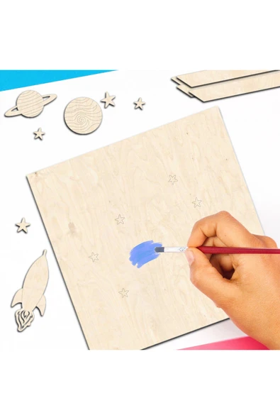 KİDEWO Dünya Uzay Ahşap Boyama Etkinlik Seti Eğitici Çocuk Aktivite Parmak Boya Kreş Okul Öncesi - 6