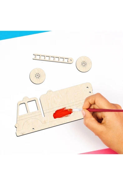 KİDEWO İtfaiye Ahşap Boyama Etkinlik Seti + Eğitici Çocuk Aktivite + Fırça + Akrilik Boya Kreş Okul Öncesi - 6