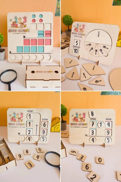 KİDEWO İlkokul Matematik Eğitici Dört İşlem Ahşap Oyuncak Etkinlik Seti Kolay Öğrenme Rakam Bultak Çarpım
