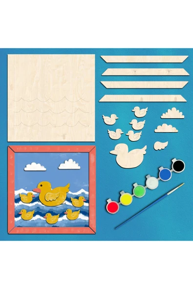 KİDEWO Ördek Aile Ahşap Boyama Etkinlik Seti Eğitici Çocuk Aktivite Kreş Okul Öncesi Boya Fırça Dahil Değil