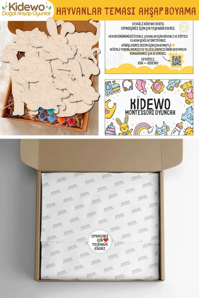 KİDEWO Hayvanlar Ahşap Boyama Etkinlik Seti Eğitici Çocuk Aktivite Parmak Boya Kreş Okul Öncesi - 5
