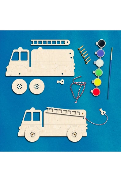 KİDEWO İtfaiye Ahşap Boyama Etkinlik Seti + Eğitici Çocuk Aktivite Kreş Okul Öncesi Boya Fırça Dahil Değil - 2