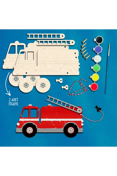 KİDEWO İtfaiye Ahşap Boyama Etkinlik Seti + Eğitici Çocuk Aktivite Parmak Boya Kreş Okul Öncesi