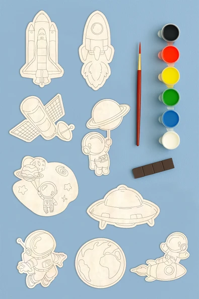 KİDEWO Uzay Gezegen Ahşap Boyama ve Etkinlik Seti – Eğitici Çocuk Aktivite, Fırça Akrilik Boya, Okul Öncesi - 2