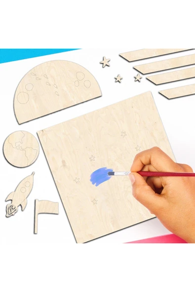 KİDEWO Ay Uzay Ahşap Boyama Etkinlik Seti + Eğitici Çocuk Aktivite Kreş Okul ÖncesiBoy Fırça Dahil Değil - 6