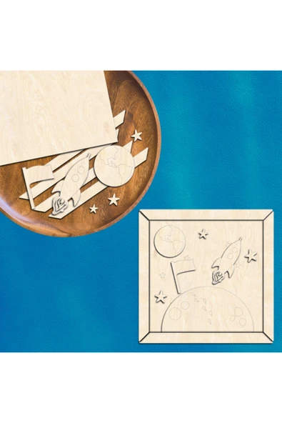 KİDEWO Ay Uzay Ahşap Boyama Etkinlik Seti + Eğitici Çocuk Aktivite Kreş Okul ÖncesiBoy Fırça Dahil Değil - 2