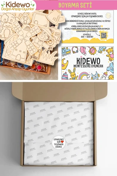 KİDEWO Çiftlik Ahşap Boyama Etkinlik Seti + Eğitici Çocuk Aktivite Keçeli Kalem Kreş Okul Öncesi - 6
