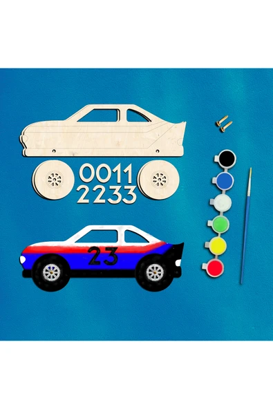KİDEWO Yarış Araba Ahşap Boyama Etkinlik Seti Eğitici Çocuk Aktivite Parmak Boya Kreş Okul Öncesi