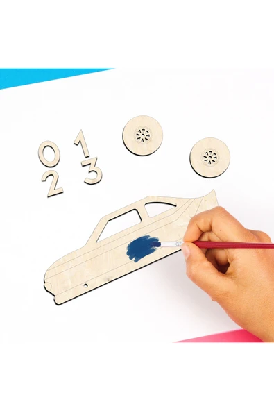 KİDEWO Yarış Araba Ahşap Boyama Etkinlik Seti Eğitici Çocuk Aktivite Keçeli Kalem Kreş Okul Öncesi - 6