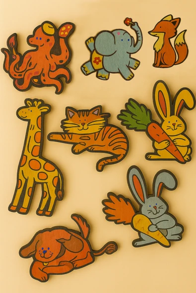 KİDEWO Hayvanlar Ahşap Boyama Etkinlik Seti Eğitici Çocuk Aktivite Kreş Okul Öncesi Boya Fırça Dahil Değil