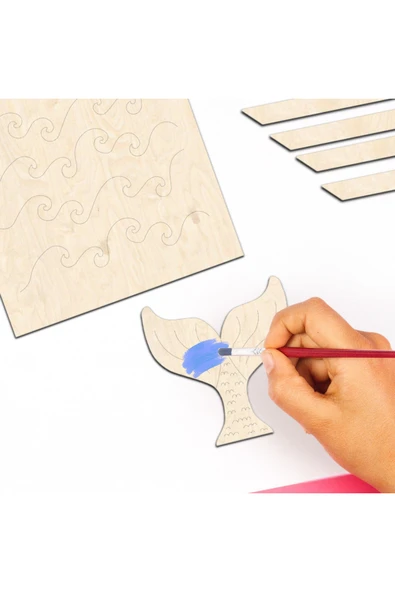 KİDEWO Ahşap Deniz Kızı Kuyruğu Boyama Seti | Akrilik Boya ve Fırça Dahil | Montessori Eğitici Oyuncak - 6