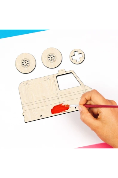 KİDEWO Ahşap Ambulans Boyama ve Oyun Seti – Kendin Yap Akrilik Boya ile Çocuk Etkinlik Kiti - 5