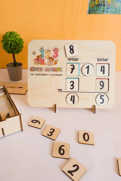 KİDEWO İlkokul Matematik + Eğitici Çıkarma İşlemi Ahşap Oyuncak Etkinlik Seti + Kolay Öğrenme Rakam Bultak