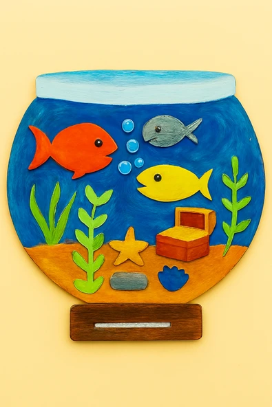 KİDEWO Akvaryum Ahşap Boyama Etkinlik Seti + Eğitici Çocuk Aktivite + Fırça + Akrilik Boya Kreş Okul Öncesi