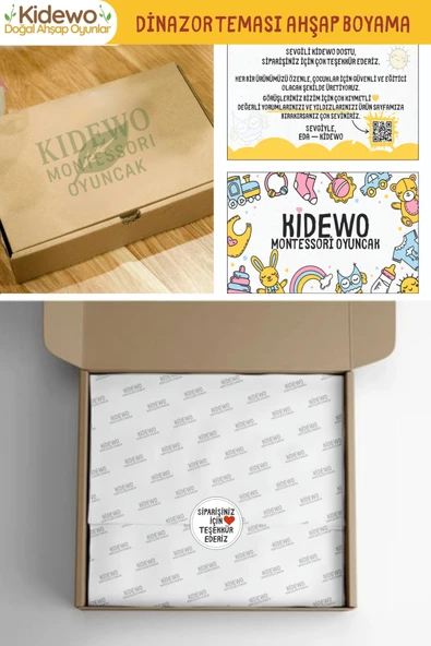 KİDEWO Dinazorlar Ahşap Boyama Etkinlik Seti 20’li Eğitici Çocuk Aktivite Kreş Anaokulu Okul Öncesi - 5
