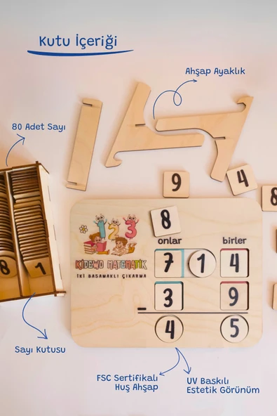 KİDEWO Çıkarma İşlemi Matematik Tahtası | Montessori Eğitici Oyuncak | Huş Ahşap İlkokul Yaz Tatili - 2
