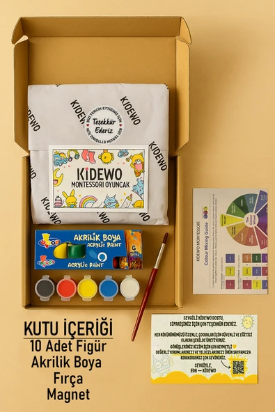 KİDEWO Çitflik Hayvan Ahşap Boyama ve Etkinlik Seti Eğitici Çocuk Aktivite, Fırça Akrilik Boya, Okul Öncesi - 5