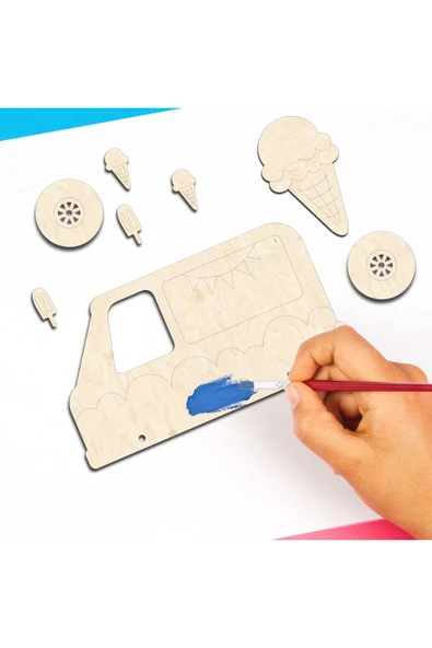 KİDEWO Ahşap Dondurma Kamyonu Boyama ve Oyun Seti – Kendin Yap Akrilik Boya ile Çocuk Etkinlik Kiti - Resim 6