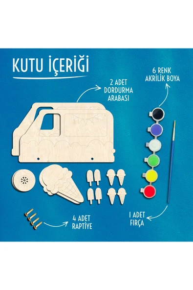 KİDEWO Ahşap Dondurma Kamyonu Boyama ve Oyun Seti – Kendin Yap Akrilik Boya ile Çocuk Etkinlik Kiti - Resim 3