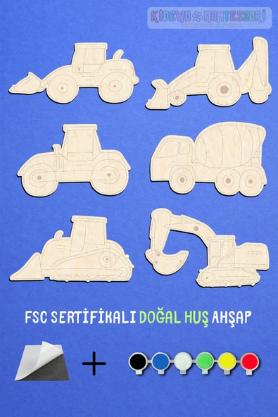 KİDEWO İnşaat Ahşap Boyama Etkinlik Seti + Eğitici Çocuk Aktivite Parmak Boya Kreş Okul Öncesi - 2