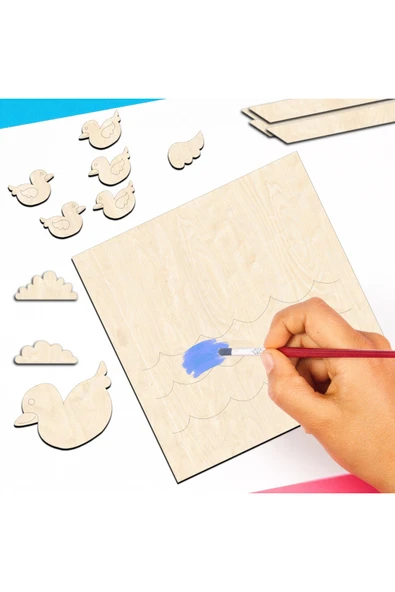 KİDEWO Ördek Ailesi Ahşap Boyama Etkinlik Seti Eğitici Çocuk Aktivite Keçeli Kalem Kreş Okul Öncesi - 5