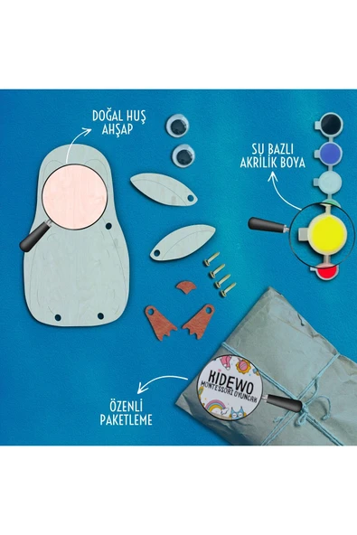 KİDEWO Penguen Ahşap Boyama Etkinlik Seti + Eğitici Çocuk Aktivite + Fırça + Akrilik Boya Kreş Okul Öncesi - 4