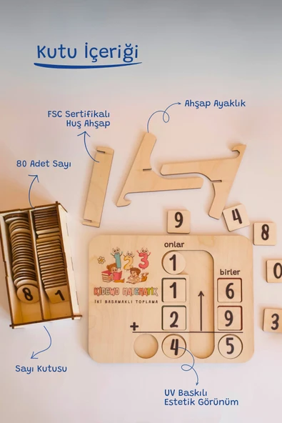KİDEWO İlkokul Matematik Eğitici Dört İşlem Ahşap Oyuncak Etkinlik Seti Kolay Öğrenme Rakam Bultak Çarpım - 6