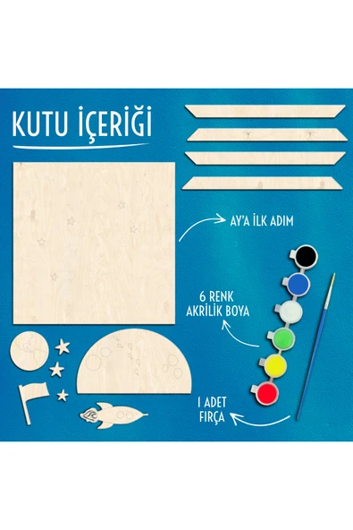 KİDEWO Ay Uzay Ahşap Boyama Etkinlik Seti + Eğitici Çocuk Aktivite Keçeli Kalem Kreş Okul Öncesi - 4