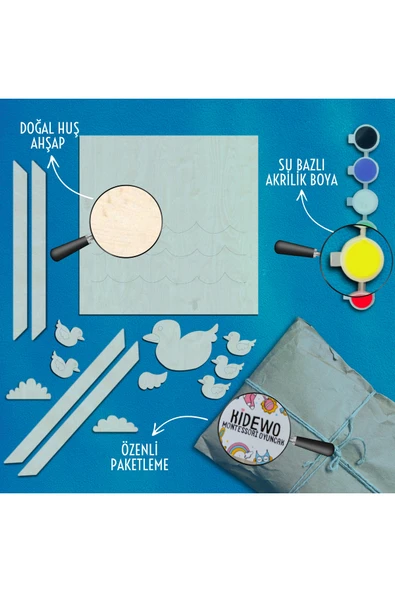 KİDEWO Ördek Ailesi Ahşap Boyama Etkinlik Seti Eğitici Çocuk Aktivite Keçeli Kalem Kreş Okul Öncesi - 4