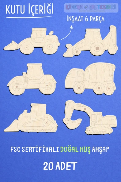 KİDEWO İnşaat Ahşap Boyama Etkinlik Seti 20’li Eğitici Çocuk Aktivite Kreş Anaokulu Okul Öncesi - 2