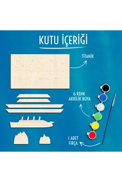 KİDEWO Titanik Ahşap Boyama Etkinlik Seti + Eğitici Çocuk Aktivite + Fırça + Akrilik Boya Kreş Okul Öncesi - 2