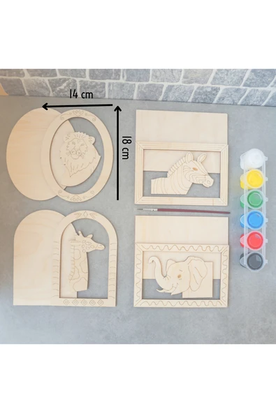 KİDEWO Hayvanlar Ahşap Boyama Etkinlik Seti Eğitici Çocuk Aktivite Parmak Boya Kreş Okul Öncesi - 5