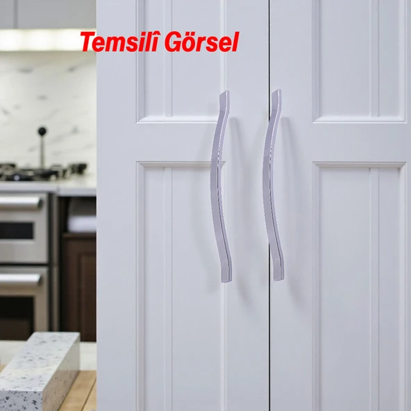 Sümbül Düz Krom Gümüş Kulp 288 mm Metal Mobilya Çekmece Dolap Kapak Kulpu Modern Mutfak Kulpları - Resim 5
