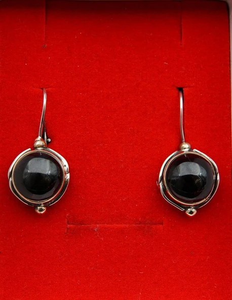 925 Ayar Gümüş Kadın Oltu Taşı Küpe skü00015 - Resim 5