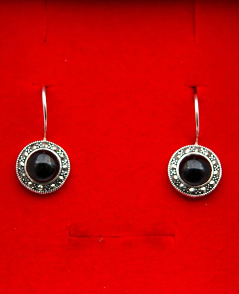 925 Ayar Gümüş Oltu Taşı Kadın Küpe skü00018 - Resim 3