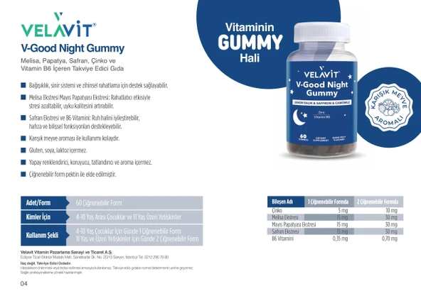 Velavit V-Good Night Gummy 60 Gummies - Resim 2