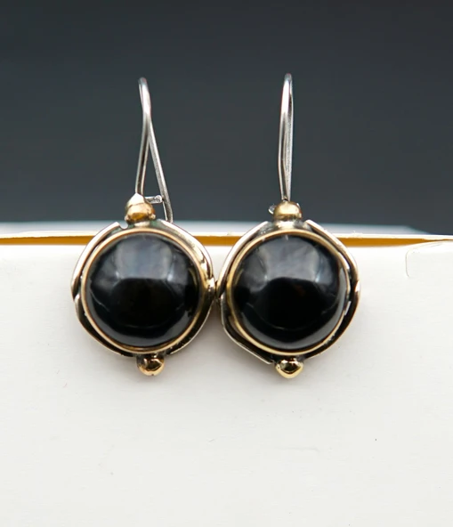 925 Ayar Gümüş Kadın Oltu Taşı Küpe skü00015 - Resim 6