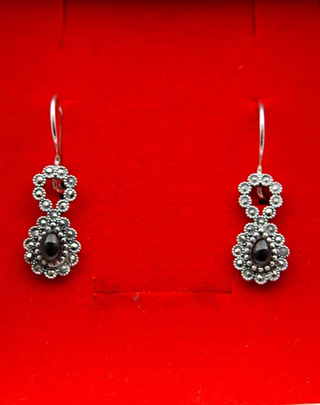 925 Ayar Gümüş Oltu Taşı Kadın Küpe skü00017 - Resim 5