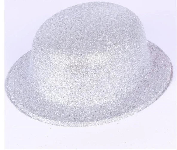 Gümüş Renk Yuvarlak Simli Plastik Parti Şapkası ürün görseli 1