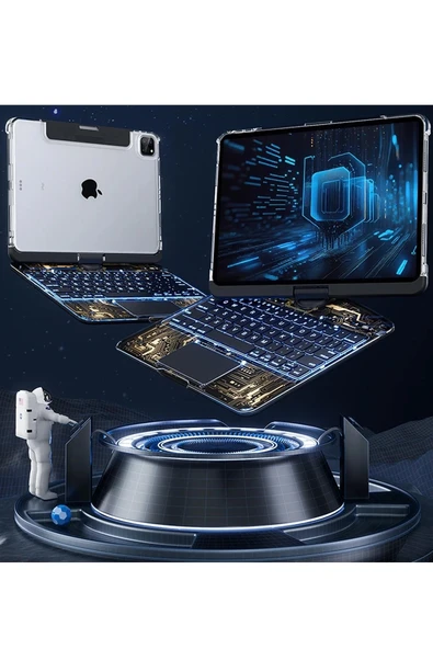 Litae Trend BFS JP11 iPad Pro 11 (2022) Kılıf Vales Dönen Ledli Klavyeli Tablet Kılıfı - Siyah - Resim 3